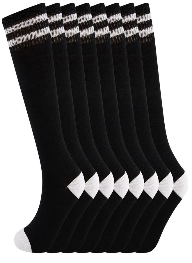 جوارب SOCKSDIARY طويلة تصل إلى الركبة للأطفال، جوارب قطنية لكرة القدم للأولاد والبنات والأطفال الصغار... (مقاسات أمريكية، عمر 10 سنوات، 15 سنة، 4 أزواج، لون أسود) - Image 1